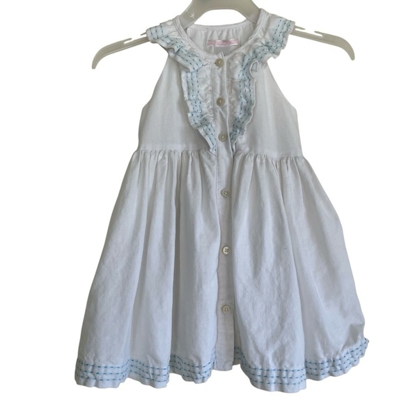 Janie And Jack 100% Linen Pickstitched Ruffled Dress White Party Summer 6-12 mo - Picture 1 of 15